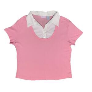 Y2K Pink Layered Look Collared Top Preppy Short Sleeve Women’s 1X Extra Touch